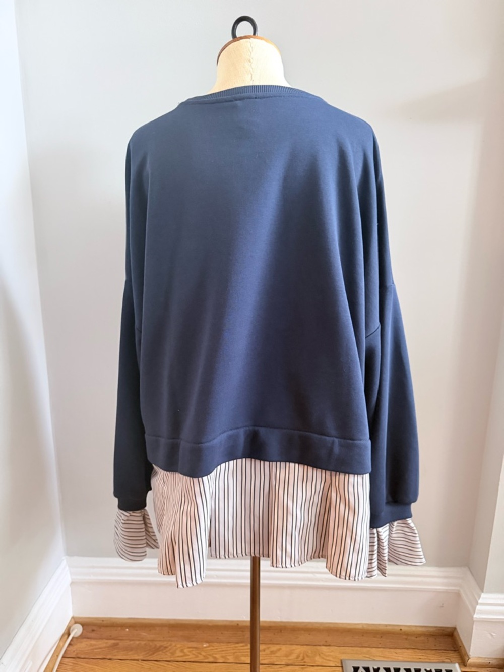 Maeve Navy Layered-Look Sweatshirt with Striped Hem - Picture 4 of 5